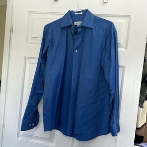 Men’s Solid Blue Joseph & Feiss Button Down Collared Shirt size 15   34/35